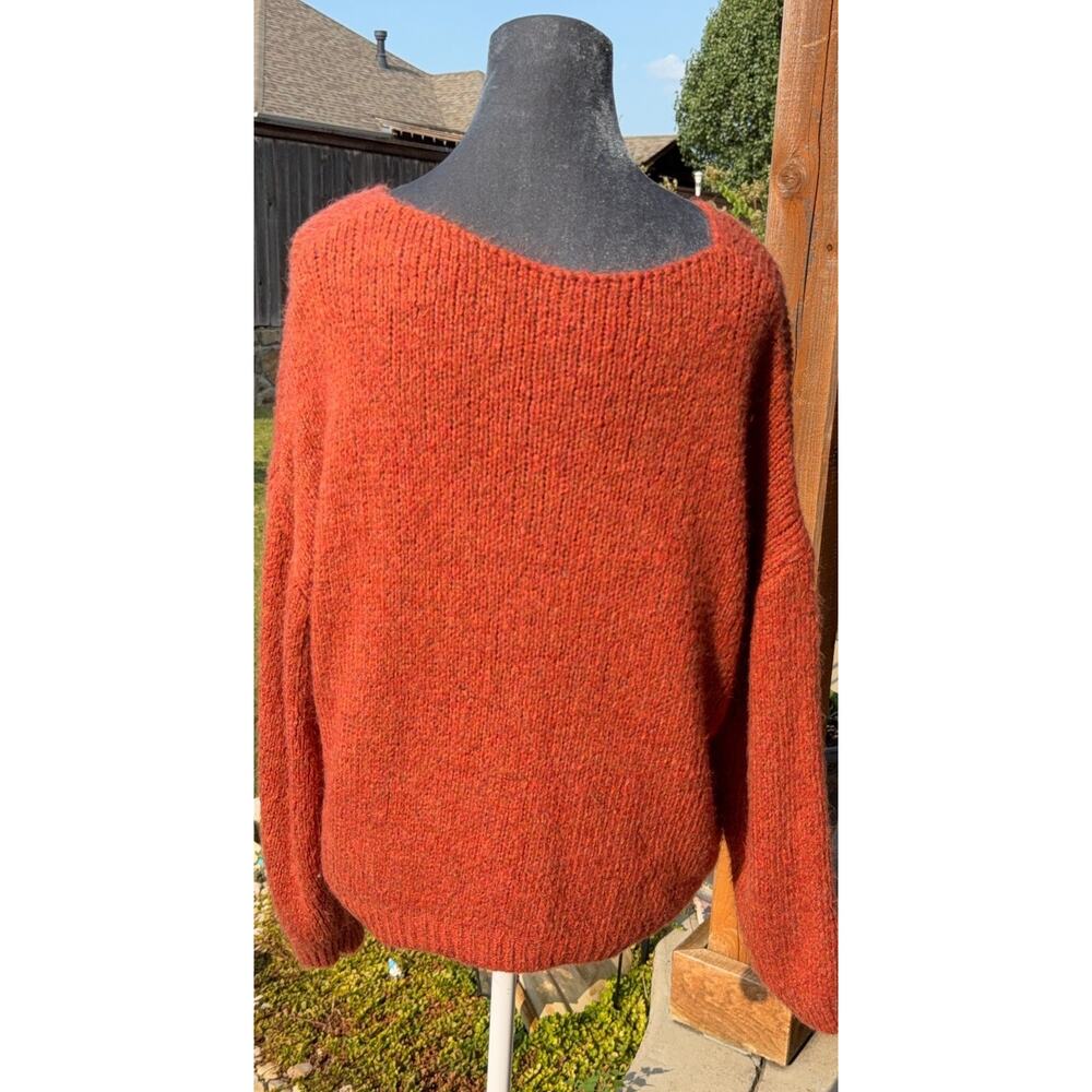 Boheme Made in Italy Sweater Womens Rust Orange Rhinestone Star Oversized Knit - Picture 8 of 9